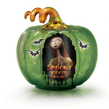 Load image into Gallery viewer, The Bradford Exchange Disney Tim Burton's Nightmare Before Christmas Illuminated Glass Pumpkin Sculpture Collection Issue #1 Spooky Good Mischief With Authentic Movie Character Artwork, LED lights, Glitter Accents Halloween Decor 9-inches