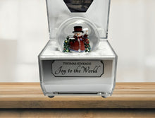 Load image into Gallery viewer, The Bradford Exchange Frosty Facets Music Box Collection Issue #3: Joy To The World Illuminated Water Globes Holiday Art Inside Crystalline Snowman Boxes Play Music with Timer by Thomas Kinkade 4.5-inches