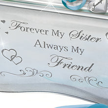 Load image into Gallery viewer, The Bradford Exchange Forever My Sister Always My Friend Mirrored Music Box Unique Musical Treasure with Beveled Edges Elegantly Etched Scroll and Heart Designs Loving Message Heart-Shaped Charm for Personalization Plays Always in My Heart 4" W - RCE Global Solutions
