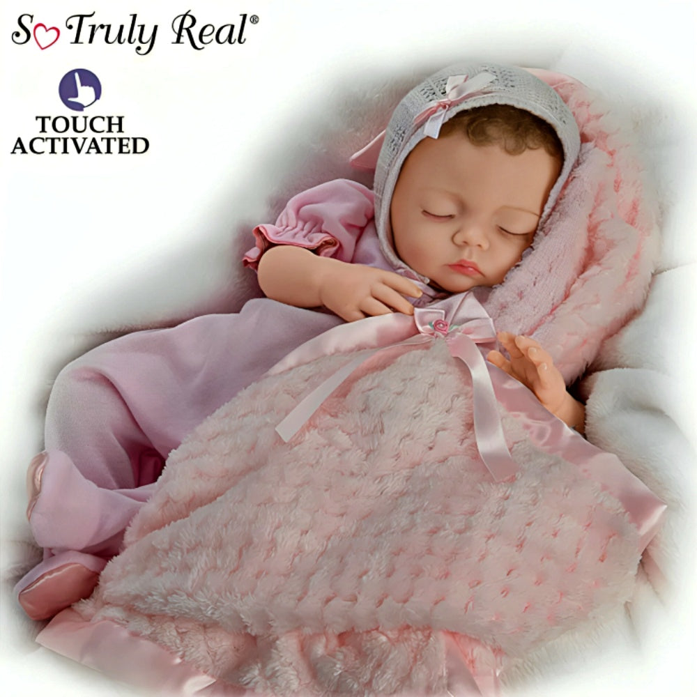 The Ashton Drake Galleries Lullaby Baby Doll Handcrafted Realistic Doll with RealTouch Vinyl Skin Hand Rooted Hair Weighted Cloth Body Breathing Feature and Custom Ensemble Victoria Jordan by Myra Gar...