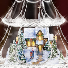 Load image into Gallery viewer, The Bradford Exchange Thomas Kinkade Holiday Reflections Hand Cut Crystal Christmas Tree Decoration With 3D Village Inside and a Miniature Moving Train Plays Medley of Christmas Songs 13.5-Inches - RCE Global Solutions