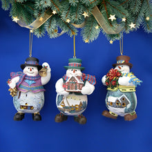 Load image into Gallery viewer, The Ashton-Drake Galleries Memories of Christmas Snowman Ornament Collection Issue #10 Set of 3 Christmas Decoration by Thomas Kinkade 4-inches - RCE Global Solutions