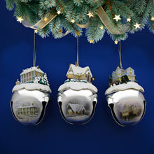 Load image into Gallery viewer, The Ashton-Drake Galleries Winter Sleigh Bells #13 Ornament Collection Set of 3 Christmas Decoration by Thomas Kinkade 3-inches - RCE Global Solutions