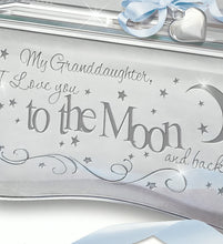 Load image into Gallery viewer, The Bradford Exchange "My Granddaughter, I Love You to the Moon and Back" Music Box Mirrored Glass with Crystals, Engravable Heart Charm, and Poem Card – Plays "You Are So Beautiful" 3.75-Inches - RCE Global Solutions