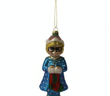 Load image into Gallery viewer, The Ashton-Drake Galleries Classic Mrs. Beasley Blown Glass Ornament Collection Issue #18: Mrs. Beasley With Stocking Celebrating 55 Years of Family Affair Hand-Painted with Golden Glitter Accents Christmas Decor 6-inches