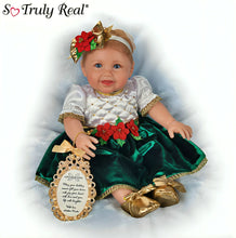 Load image into Gallery viewer, The Ashton-Drake Galleries My First Christmas Baby Doll Collection Issue #2: "Holly" Handcrafted Doll with Limbs Emerald Velvet Dress with Satin Yoke and Golden Faux Pearls and Keepsake Gold-Toned Ornament Picture Frame Realistic Design by Ping Lau 17" - RCE Global Solutions