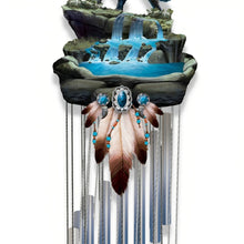 Load image into Gallery viewer, The Bradford Exchange Call of the Wild Wind Chime Handcrafted Sculptural Wolves & LED-Lit Moonlit Waterfall Wind Chimes with Captivating Multi-Sensory Experience and UV-Coated for Outdoor Display by Al Agnew 4.5" W x 18" L-inches - RCE Global Solutions