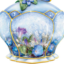 Load image into Gallery viewer, The Bradford Exchange Whispering Wings Porcelain Sapphire Glass Jeweled Music Box With Butterfly Handle Landing Upon a Flower by Artist Lena Liu Plays the Song On The Wings of Love 4"-Inches - RCE Global Solutions