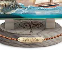 Load image into Gallery viewer, The Bradford Exchange Light of Hope Illuminated Ship-In-A-Bottle Sculpture Handcrafted Seascape Art with Illuminating Lighthouse Clear Glass Bottle and Compass Base by Thomas Kinkade 8.75" L x 5.5" H x 4.75" D - RCE Global Solutions