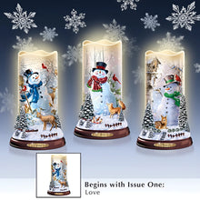 Load image into Gallery viewer, The Bradford Exchange Joy Flameless Candles With Snowflake Projectors Flurries of Light Candle Collection Issue #2 Hand-Cast and Hand-Painted Miniature Landscape with Glittery Snow-Covered Forest Christmas Decoration by Dona Gelsinger 6.5-inches - RCE Global Solutions