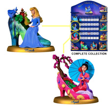 Load image into Gallery viewer, The Bradford Exchange Disney Princess Perpetual Calendar Collection Issue #2: MAR-APR Featuring Aurora & Mulan Handcrafted and Hand-Painted High-Heeled Shoe Sculptures 2.75-inches - RCE Global Solutions