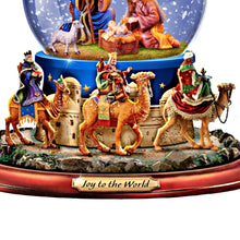 Load image into Gallery viewer, The Bradford Exchange Thomas Kinkade Studios Journey of the Magic Nativity Musical Snowglobe “Joy to the World” 6.5-inches