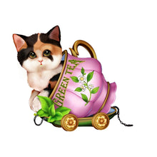 Load image into Gallery viewer, The Hamilton Collection Green Kit Tea Cute-Tea Express Cat Figurine Collection Issue #3 Handcrafted and Hand Painted by Kayomi Harai 3.5-inches - RCE Global Solutions