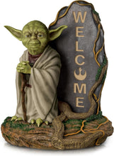 Load image into Gallery viewer, The Bradford Exchange Star Wars Master Yoda Solar Lit Welcome Sign Hand Painted Yoda Statue LED Light Outdoor Indoor Decor UV Water Resistant Light Sensing Panel 14-Inches