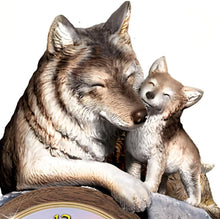 Load image into Gallery viewer, The Bradford Exchange Bonds of Love Wolf Clock A Timeless Tribute to Family and Nature Featuring Fully Sculpted Wolves Captivating Artistry by Al Agnew 6.75-inches - RCE Global Solutions