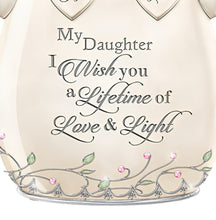 Load image into Gallery viewer, The Bradford Exchange Heart Warmers Collection "My Daughter, I Wish You" Porcelain Candleholder Lustrous Heirloom Porcelain® Keepsake with Hanging Heart "Wishes," Sparkling Jewels, and Sentimental Poem 4.5-Inches - RCE Global Solutions