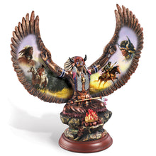 Load image into Gallery viewer, The Bradford Exchange Spirit of the Warrior Bronze Sculpture Collection Issue #7 Journey of the Guardian Native American-Inspired Cold-Cast Bronze with Chuck Ren Warrior Portrait and Mahogany Base 8-Inches
