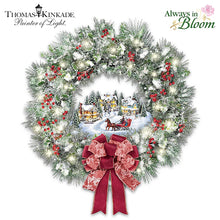 Load image into Gallery viewer, The Bradford Exchange A Holiday Homecoming Lighted Musical Wreath Holiday Village Christmas Decoration by Thomas Kinkade 14-Inches - RCE Global Solutions