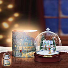 Load image into Gallery viewer, The Bradford Exchange Thomas Kinkade Scent-sational Holiday Treasures Flameless Snowglobe Candle Collection Issue #1 A Holiday Gathering Flameless Globe Candle Illuminated Holiday Glitter Globe with Scented Base Music and Hand-Painted Christmas Artwork 7"