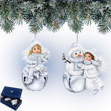 Load image into Gallery viewer, The Bradford Exchange Heaven's Little Wonders Snow Angel Ornament Collection Set of 2 Christmas Decoration Metallic Jingle Bell 3.75-inches - RCE Global Solutions