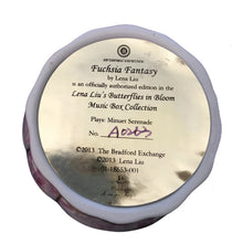 Load image into Gallery viewer, The Bradford Exchange Fuchsia Fantasy from Butterflies in Bloom Music Box Collection by Lena Liu Plays Minuet Serenade 4-inches - RCE Global Solutions