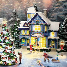 Load image into Gallery viewer, The Bradford Exchange Deck the Halls Thomas Kinkade Sounds of The Season Village Collection Issue #3 Hawthorne Village Division with LED Lights and Melodies Handcrafted Holiday Village Christmas Decoration Includes FREE Family Figurines - RCE Global Solutions