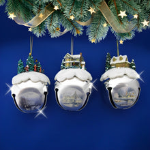 Load image into Gallery viewer, The Ashton-Drake Galleries Winter Sleigh Bells #4 Ornament Collection Set of 3 Christmas Decoration by Thomas Kinkade 3-inches - RCE Global Solutions