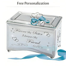 Load image into Gallery viewer, The Bradford Exchange Forever My Sister Always My Friend Mirrored Music Box Unique Musical Treasure with Beveled Edges Elegantly Etched Scroll and Heart Designs Loving Message Heart-Shaped Charm for Personalization Plays Always in My Heart 4" W - RCE Global Solutions