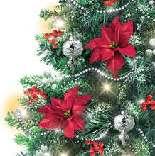 Load image into Gallery viewer, The Bradford Exchange Thomas Kinkade Warm Glow Of Christmas Floral Holiday Tree Decoration with Stained Glass Illuminated Artwork Base Poinsettas Silver Ornaments Garland and Timer LED Lit 18-Inches - RCE Global Solutions