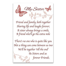 Load image into Gallery viewer, The Bradford Exchange Forever My Sister, Always My Friend Music Box with Poem Card Handcrafted Mahogany-Finished with Butterfly Art Plays "You Are My Sunshine" 4-inches - RCE Global Solutions