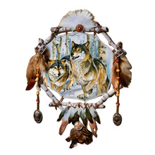 Load image into Gallery viewer, The Bradford Exchange Noble Guardians Souls of the Wilderness Dreamcatcher Handcrafted Sculpted Frame with Real Leather Feathers and Beadwork Indigenous-Inspired Wolf Artwork by Al Agnew 13-inches - RCE Global Solutions