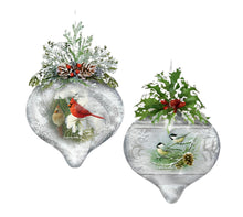 Load image into Gallery viewer, The Bradford Exchange Winter Wildlife Ornament Collection Issue #1 Winter Pair and Chickadees and Pinecones Handcrafted Glass Ornaments with Frosted Finish, LED Illumination & Festive Accents Christmas Decorations by Hautman Brothers 4-Inches - RCE Global Solutions
