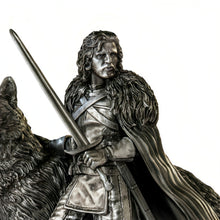 Load image into Gallery viewer, The Bradford Exchange Official HBO Licensed Jon Snow Game Of Thrones Sculpture Cold-Cast Metal & Resin Collectible Meticulously Detailed Lord Commander with Longclaw Sword and Ghost Direwolf with Iron Finish 9" H x 7.25" W x 5.5" D-inches - RCE Global Solutions