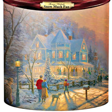 Load image into Gallery viewer, The Bradford Exchange Thomas Kinkade Scent-sational Holiday Treasures Flameless Snowglobe Candle Collection Issue #1 A Holiday Gathering Flameless Globe Candle Illuminated Holiday Glitter Globe with Scented Base Music and Hand-Painted Christmas Artwork 7"