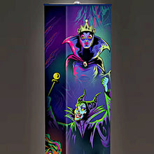 Load image into Gallery viewer, The Bradford Exchange Disney Villains Floor Lamp with 4-Sided Fabric Shade Evil Queen Ursula Maleficent Artwork Wood-Tone Base & Foot Pedal Switch 60-inches