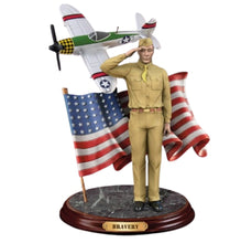 Load image into Gallery viewer, The Bradford Exchange Defenders of Freedom Bravery Tuskegee Airmen Sculpture, Hand-Painted Military Figurine with Fighter Plane, American Flag and Mahogany-Finished Base 9-inches