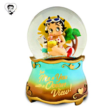 Load image into Gallery viewer, The Bradford Exchange Betty Boop™ Illuminated Glitter Globe Collection Issue #6: 'Just Me & You And An Ocean View' Hand-Painted Collectible Globe with Glittery Red Dress and Pudgy 6-Inches