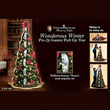 Load image into Gallery viewer, The Bradford Exchange Thomas Kinkade Wondrous Winter Pre Lit Pull Up Christmas Tree Assembles in 3 Easy Steps Pre Decorated with Kinkade Art Ribbons 46 Ornaments and 200 Clear Lights Holiday Decor 6ft - RCE Global Solutions