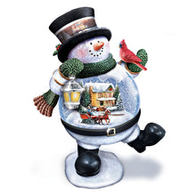 Load image into Gallery viewer, The Bradford Exchange Thomas Kinkade Snow Bellies Snowglobe Collection Issue #2 “Dashing Through The Snow” Illuminated Snowman Village Scene 7-inches