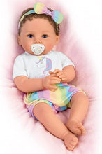 Load image into Gallery viewer, The Ashton - Drake Galleries One of a Kind Katherine Baby Doll So Truly Real® Collectible with RealTouch® Vinyl Hand-Rooted Hair Weighted Cloth Body & Unicorn T-Shirt by Ping Lau 18-Inches