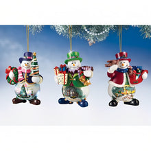 Load image into Gallery viewer, The Ashton-Drake Galleries Memories of Christmas Snowman Ornament Collection Issue #15 Set of 3 Christmas Decoration by Thomas Kinkade 4-inches - RCE Global Solutions