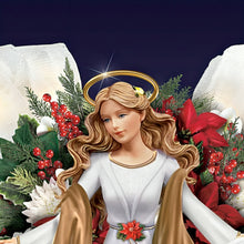 Load image into Gallery viewer, The Bradford Exchange Joy to the World Wreath Light Up Angel Christmas Decor Sculpted with Gossamer Fabric Wings Pre-Lit LED Holiday with 24-Hour Timer Handcrafted Always in Bloom 19-inches