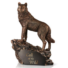 Load image into Gallery viewer, The Bradford Exchange "Call Of The Wild" Bronzed Wolf Sculpture Handcrafted Bronze Effect Resin Hand-painted 10.2-inches - RCE Global Solutions
