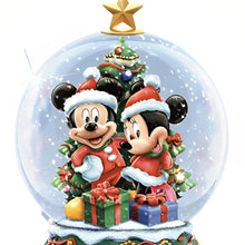 Load image into Gallery viewer, The Bradford Exchange Disney Mickey and Minnie Christmas Snow Globe A Swell Holiday Merry Christmas Miniature Snow Globe Collection Issue #1 Handcrafted and Hand-Painted with Dazzling Christmas Tree and Sculptural Star Topper 4-inches - RCE Global Solutions