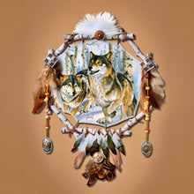 Load image into Gallery viewer, The Bradford Exchange Noble Guardians Souls of the Wilderness Dreamcatcher Handcrafted Sculpted Frame with Real Leather Feathers and Beadwork Indigenous-Inspired Wolf Artwork by Al Agnew 13-inches - RCE Global Solutions