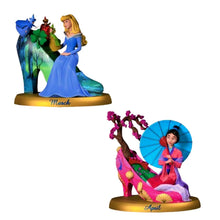 Load image into Gallery viewer, The Bradford Exchange Disney Princess Perpetual Calendar Collection Issue #2: MAR-APR Featuring Aurora & Mulan Handcrafted and Hand-Painted High-Heeled Shoe Sculptures 2.75-inches - RCE Global Solutions