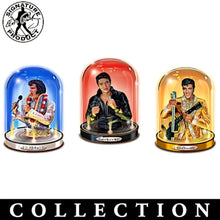 Load image into Gallery viewer, The Bradford Exchange Timeless Legend Sculpture Collection Issue #2: The King of Rock 'N' Roll™ Elvis Presley Handcrafted Glass Dome Sculpture in Bejeweled Jumpsuit with Illuminating Base 7-inches - RCE Global Solutions