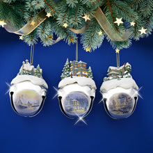 Load image into Gallery viewer, The Ashton-Drake Galleries Winter Sleigh Bells #8 Ornament Collection Set of 3 Christmas Decoration by Thomas Kinkade 3-inches - RCE Global Solutions