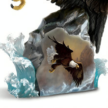 Load image into Gallery viewer, The Bradford Exchange Coastal Hunter Winged Protectors Sculpture Collection Issue #2 Majestic Eagle Swooping for Salmon Handcrafted Sculpture with Full-Color Image by Ted Blaylock 10-inches - RCE Global Solutions