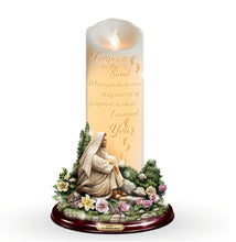 Load image into Gallery viewer, The Bradford Exchange Footprints Candle 24-hour timer Lights on and Off with with Imagery of Our Lord Sculpture by Greg Olsen 9-inches - RCE Global Solutions